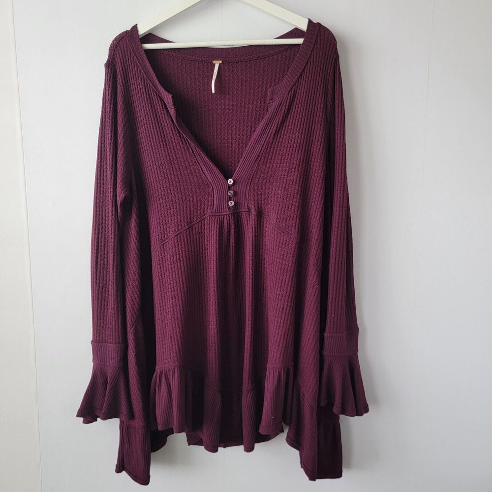 free people Olivia Henley Tunic Top SZ S Oversized waffle knit v-neck trapeze